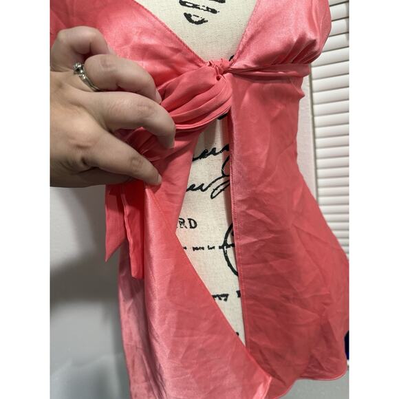 Vintage Y2K Silky Victoria’s Secret Tie Front Babydoll Cami Pink 2000’s Coquette - Picture 3 of 8